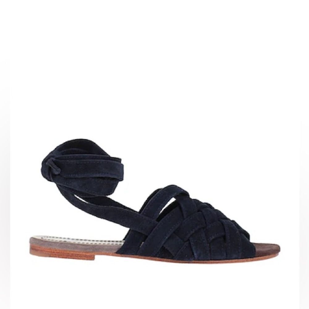 NWT Maliparmi Women's Navy Suede ankle wrap flat Sandals size 37/ 6.5 US
